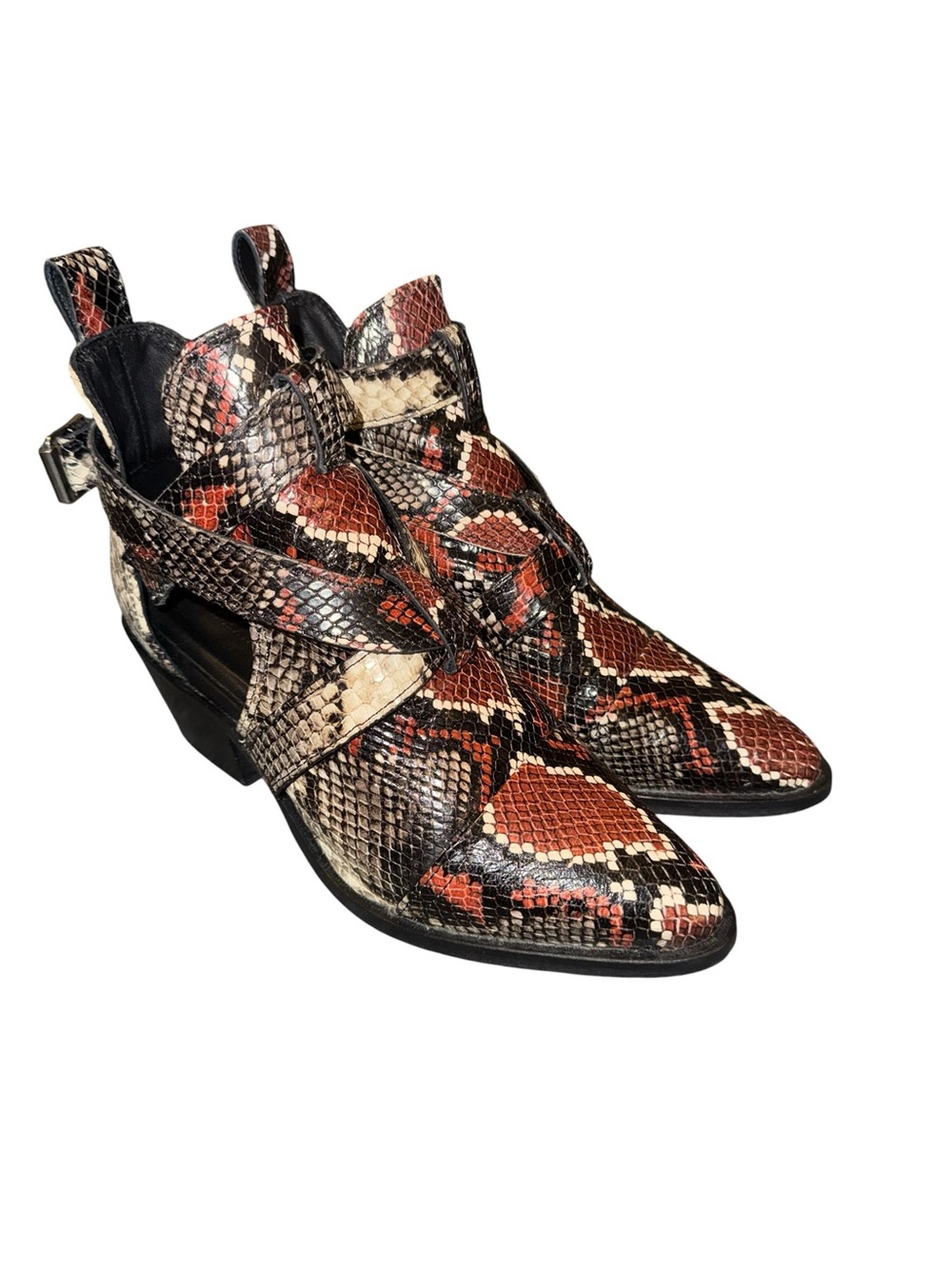 Allsaints Darcy Printed Summer Snake Side cut out Ankle Wrap Pointed Boots sz 6